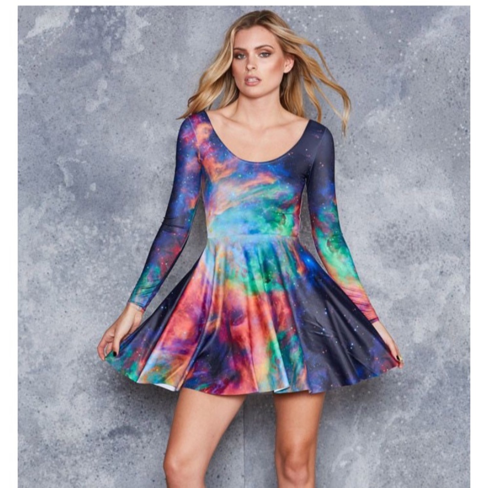 Rainbow Galaxy Long Sleeve Skater Dress